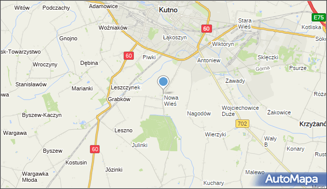 mapa Nowa Wieś, Nowa Wieś gmina Kutno na mapie Targeo